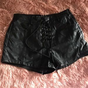 Lace up leather shorts